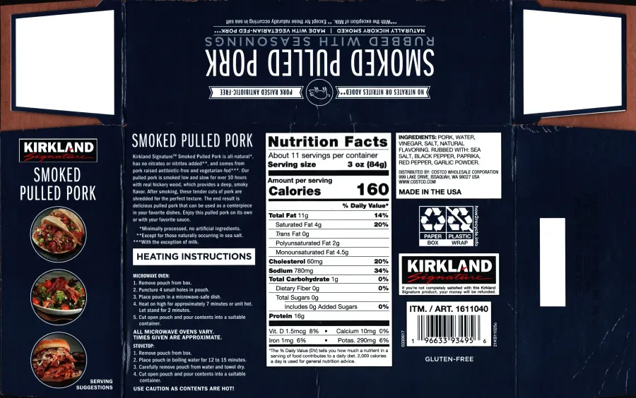 Kirkland Signature Smoked Pull Pork Ingredients Nutrition Facts Cooking Directions