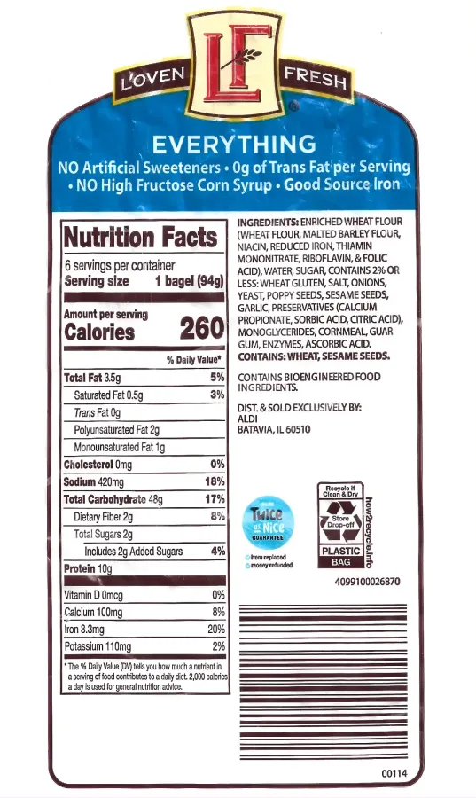 Loven Fresh Everything Bagels Ingredients Nutrition Facts