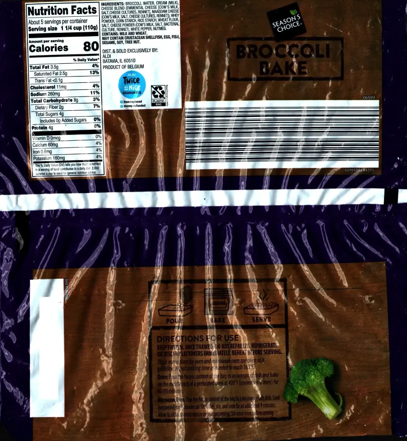 Seasons Choice Broccoli Bake Ingredients Nutrition Facts Cooking Directions