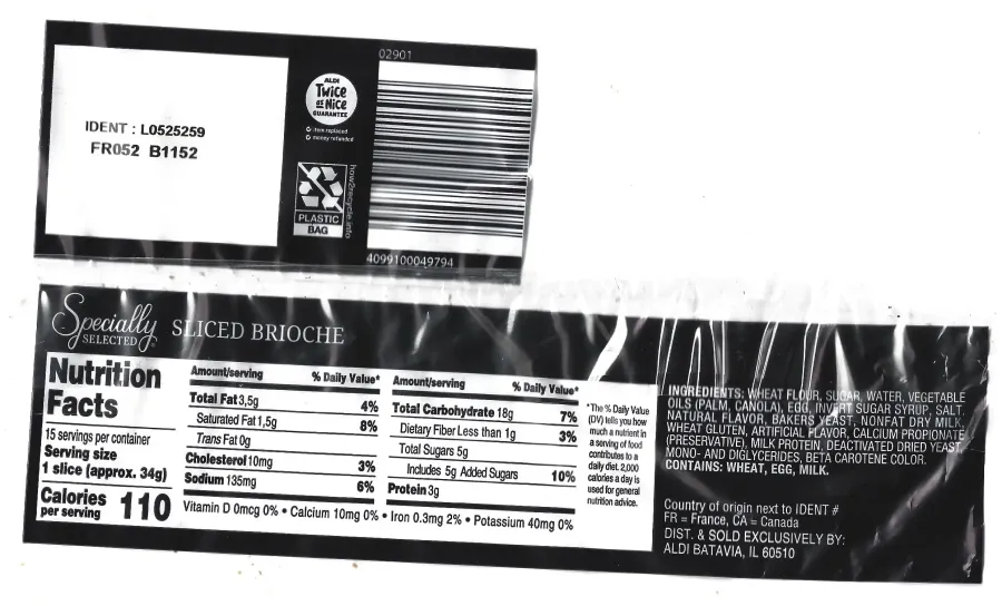 Specially Selected Sliced Brioche Loaf Ingredients Nutrition Facts