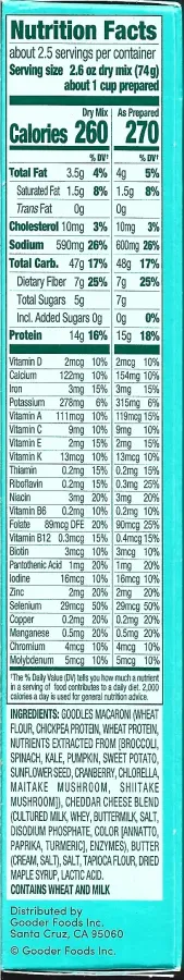 Goodles Cheddy Mac Ingredients Nutrition Facts