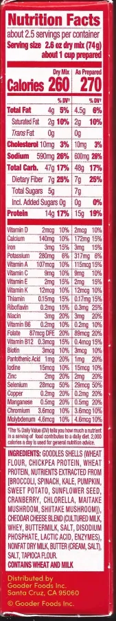 Goodles Shella Good Ingredients Nutrition Facts