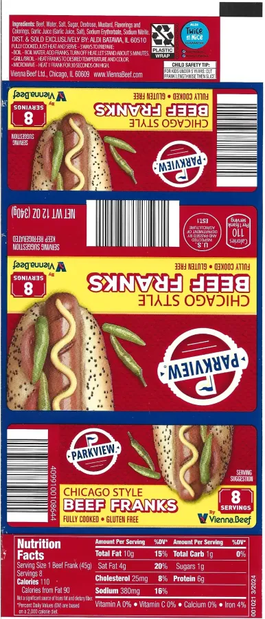 Parkview Chicago Style Beef Franks Ingredients Nutrition Facts Cooking Directions