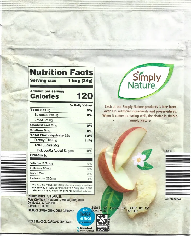 Simply Nature Freeze Dried Fuiji Apples Ingredients Nutrition Facts