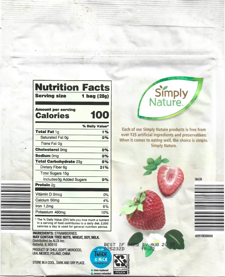 Simply Nature Freeze Dried Strawberries Ingredients Nutrition Facts