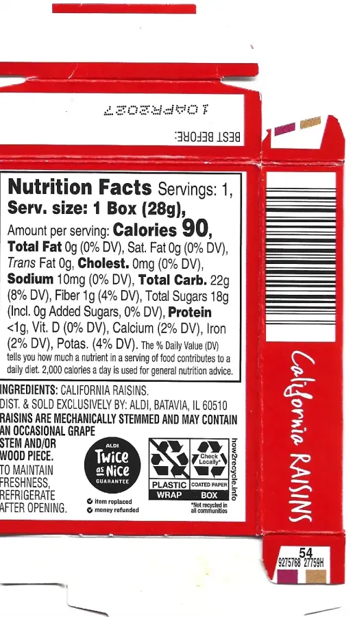 Southern Grove California Raisins Ingredients Nutrition Facts