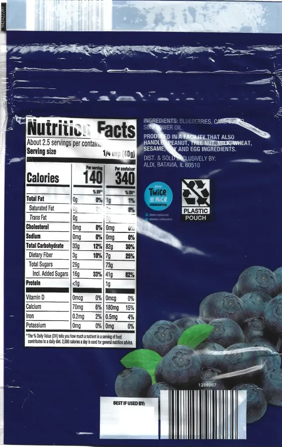 Southern Grove Dried Blueberries Ingredients Nutrition Facts