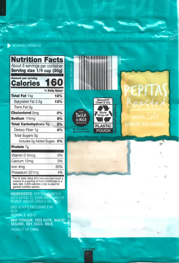 Southern Grove Roasted Pepitas With Salt Ingredients Nutrition Facts