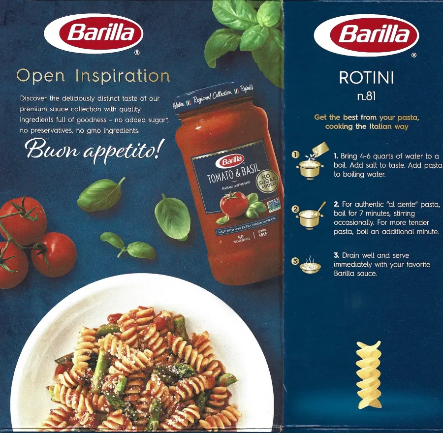 Barilla Rotini Ingredients Nutrition Facts Cooking Directions