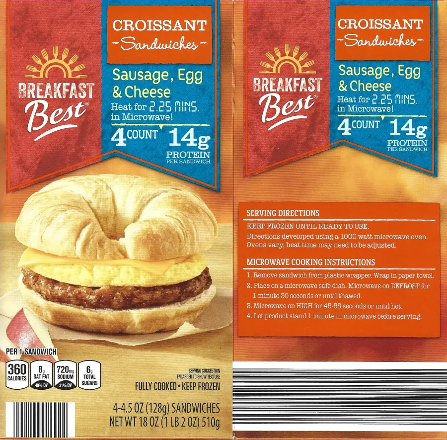 Breakfast Best Sausage Egg And Cheese Croissant Sandwiches