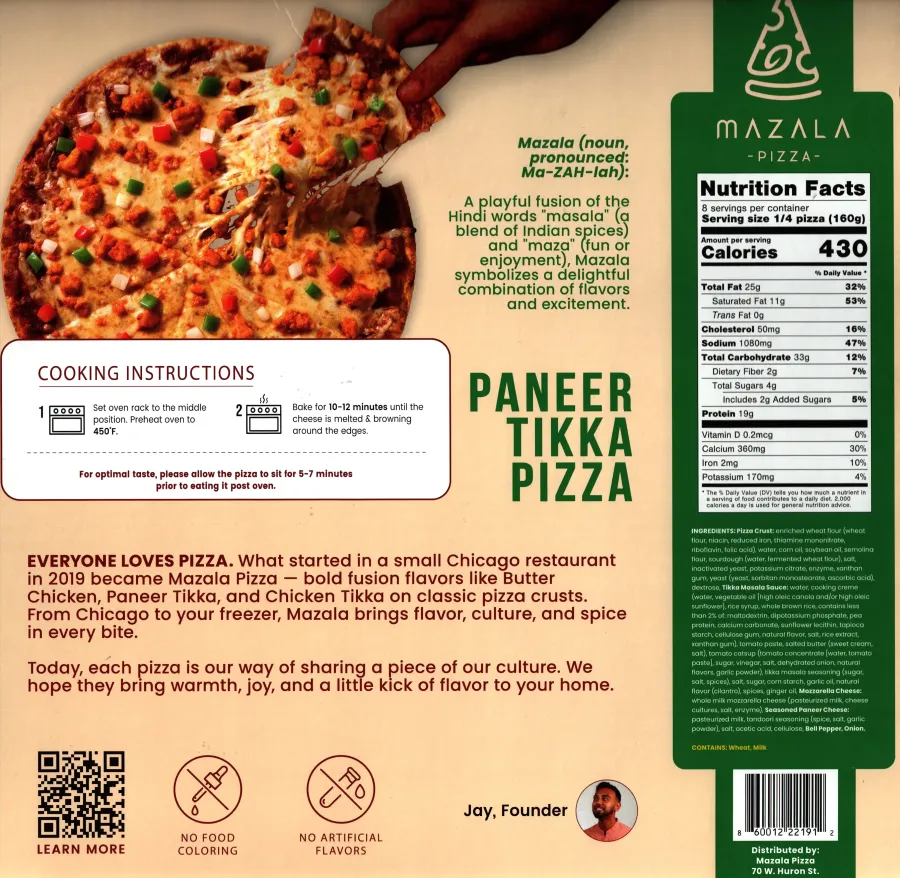 Mazala Pizza Paneer Tikka Pizza Ingredients Nutrition Facts Cooking Directions