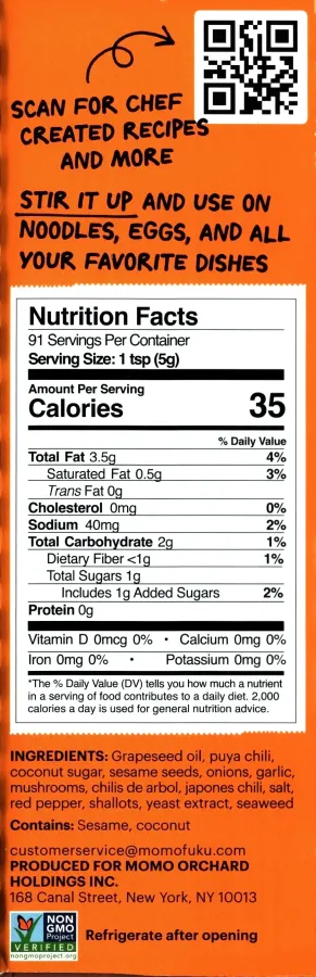 Momofuka Chili Crunch Ingredients Nutrition Facts