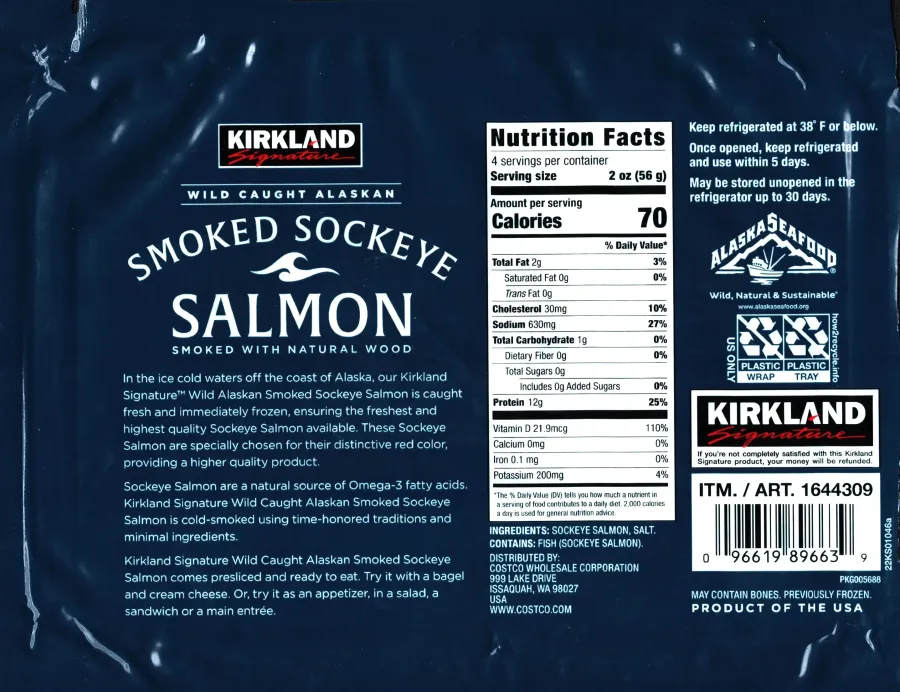 Costco Kirkland Signature Smoked Sockeye Salmon Ingredients Nutrition Facts