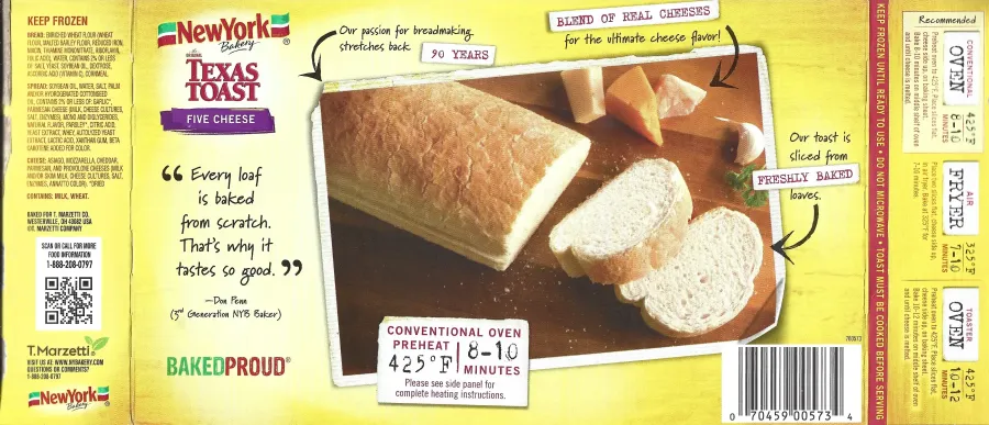 New York Bakery Five Cheese Texas Toast Ingredients Nutrition Facts Cooking Directions