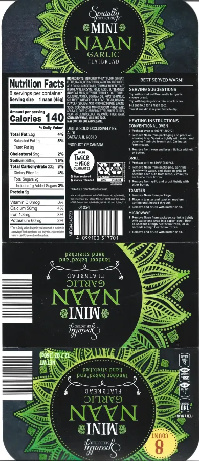 Specially Selected Mini Garlic Naan Flatbread Ingredients Nutrition Facts Cooking Directions