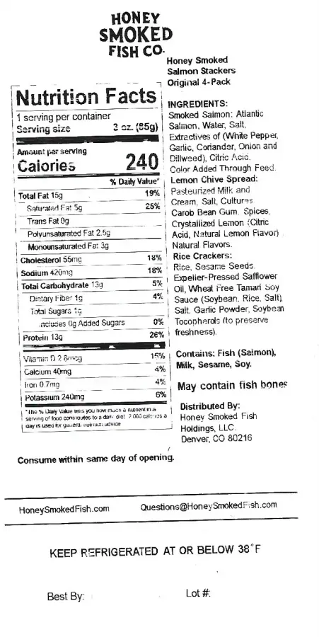 Honey Smoked Fish Co Salmon And Crackers Ingredients Nutrition Facts