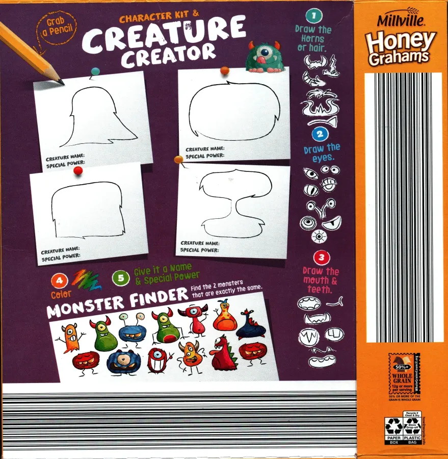 Millville Honey Grahams Cereal Box Back