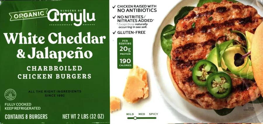 Amylu Organic White Cheddar Jalapeno Chicken Burgers