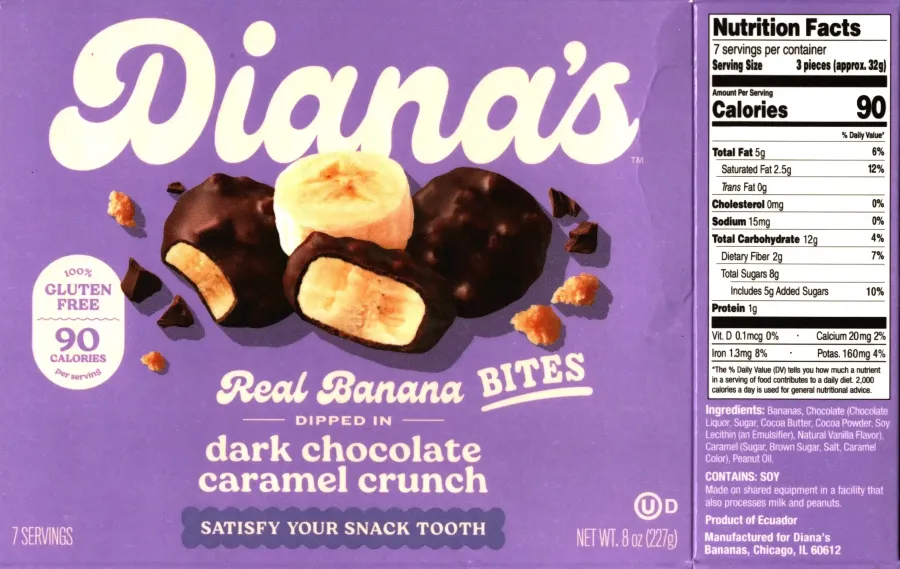 Dianas Real Banana Dark Chocolate Caramel Crunch Bites Ingredients Nutrition Facts