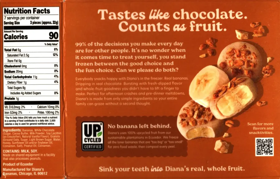Dianas White Chocolate Cinnamon Granola Crunch Banana Bites Ingredients Nutrition Facts