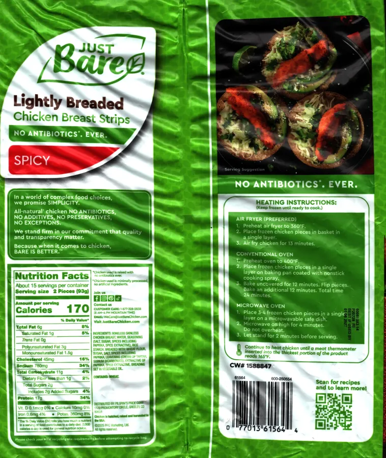 Just Bare Lightly Barely Chicken Breast Strips Spicy Ingredients Nutrition Facts Cooking Directions