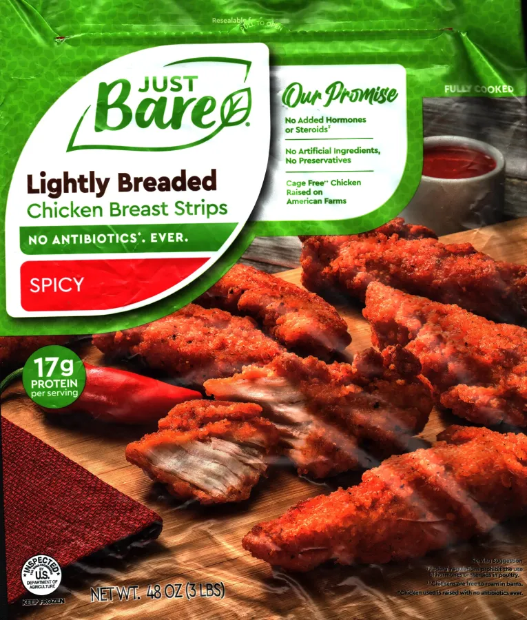 Just Bare Lightly Barely Chicken Breast Strips Spicy
