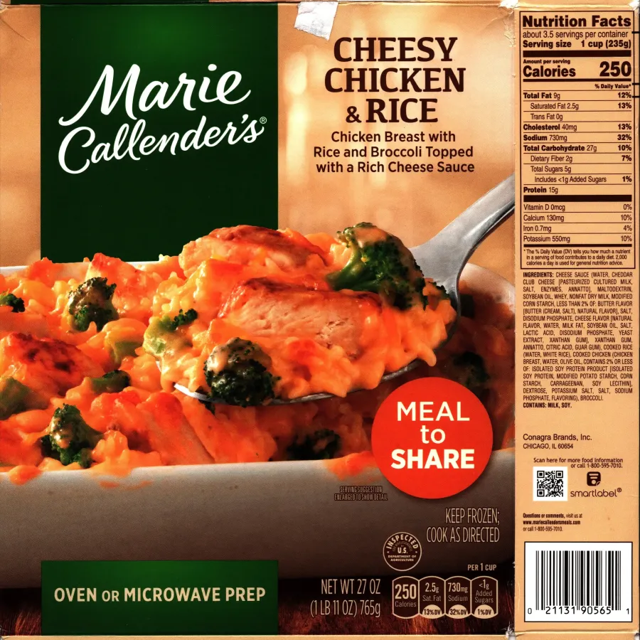 Marie Callenders Cheesy Chicken And Rice Ingredients Nutrition Facts
