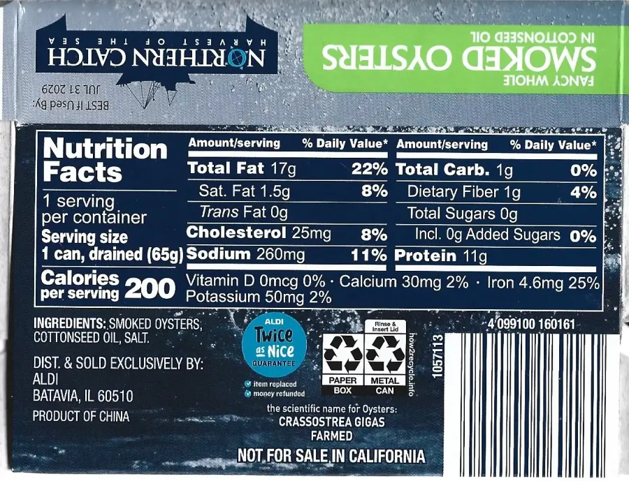 Northern Catch Harvest Of The Sea Smoked Osyters Ingredients Nutrition Facts