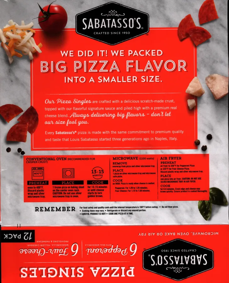 Sabatassos Single Pizzas Cooking Directions
