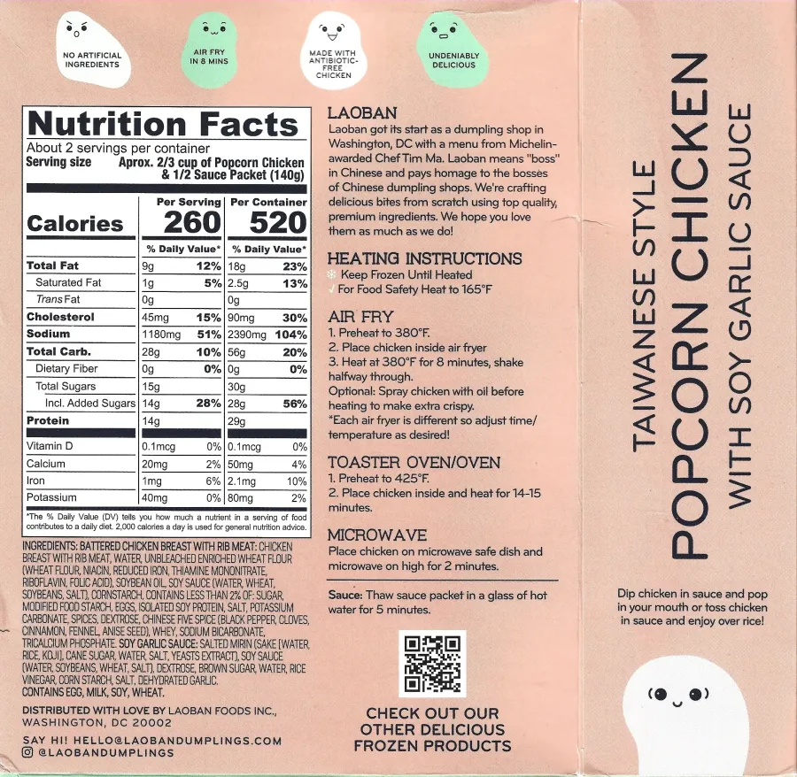 Laoban Taiwanese Style Popcorn Chicken Ingredients Nutrition Facts Cooking Directions