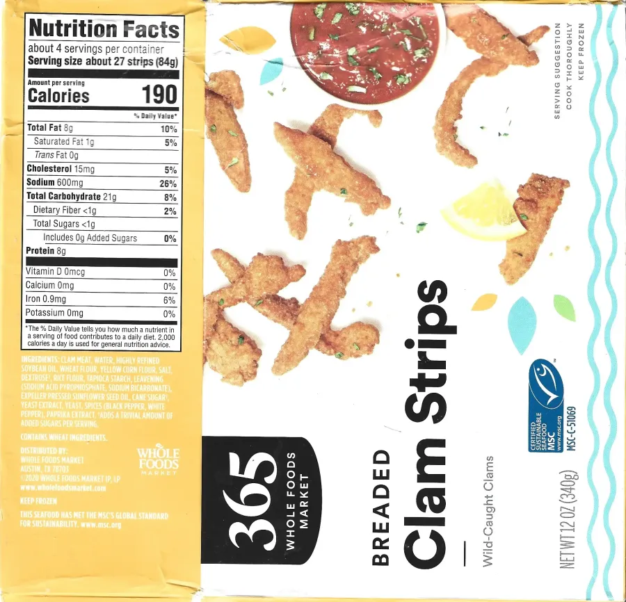 365 Whole Foods Market Breaded Clam Strips Ingredients Nutrition Facts