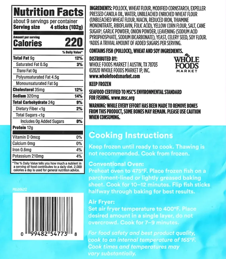 365 Whole Foods Market Breaded Fish Sticks Ingredients Nutrition Facts Cooking Directions