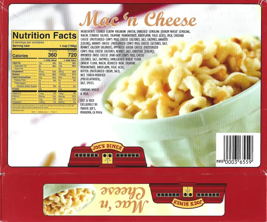 Joes Diner Mac N Cheese Frozen Ingredients Nutrition Facts