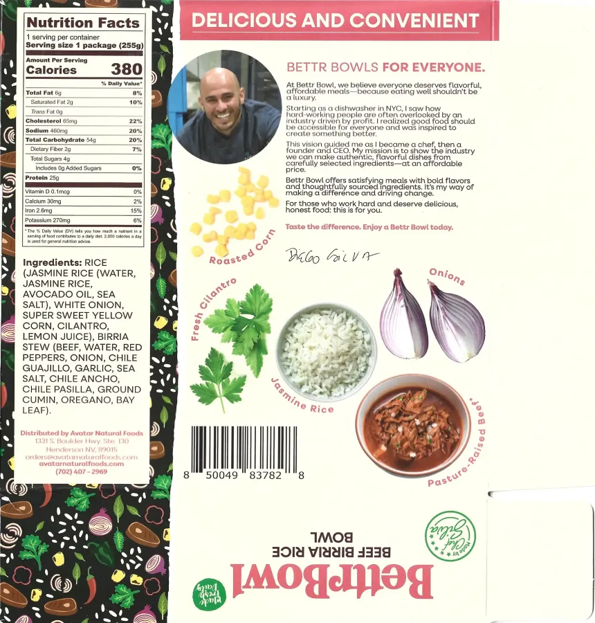 Bettr Bowl Beef Birria Rice Bowl Ingredients Nutrition Facts
