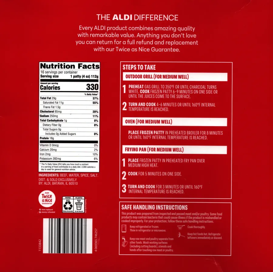 Aldi Party Pack Seasoned Beef Patties Burgers Ingredients Nutrition Facts Cooking Directions