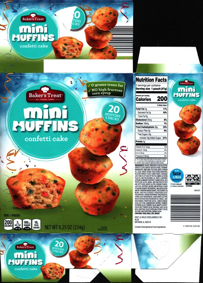 Bakers Treat Mini Muffins Confetti Cake Ingredients Nutrition Facts