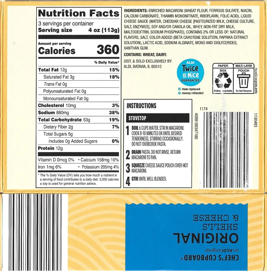 Chefs Cupboard Original Shells And Cheese Ingredients Nutrition Facts Cooking Directions