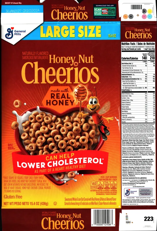 General Mills Honey Nut Cheerios Large Size Ingredients Nutrition Facts