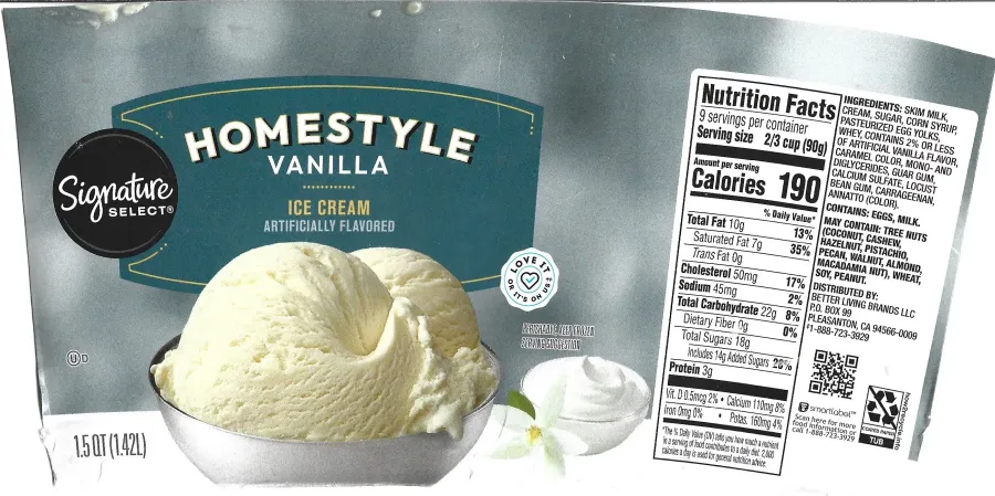 Signature Select Homestyle Vanilla Ice Cream Ingredients Nutrition Facts
