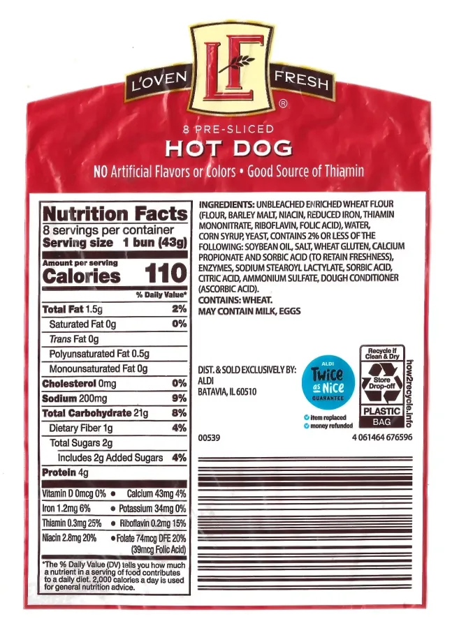 Loven Fresh Hot Dog Buns Ingredients Nutrition Facts
