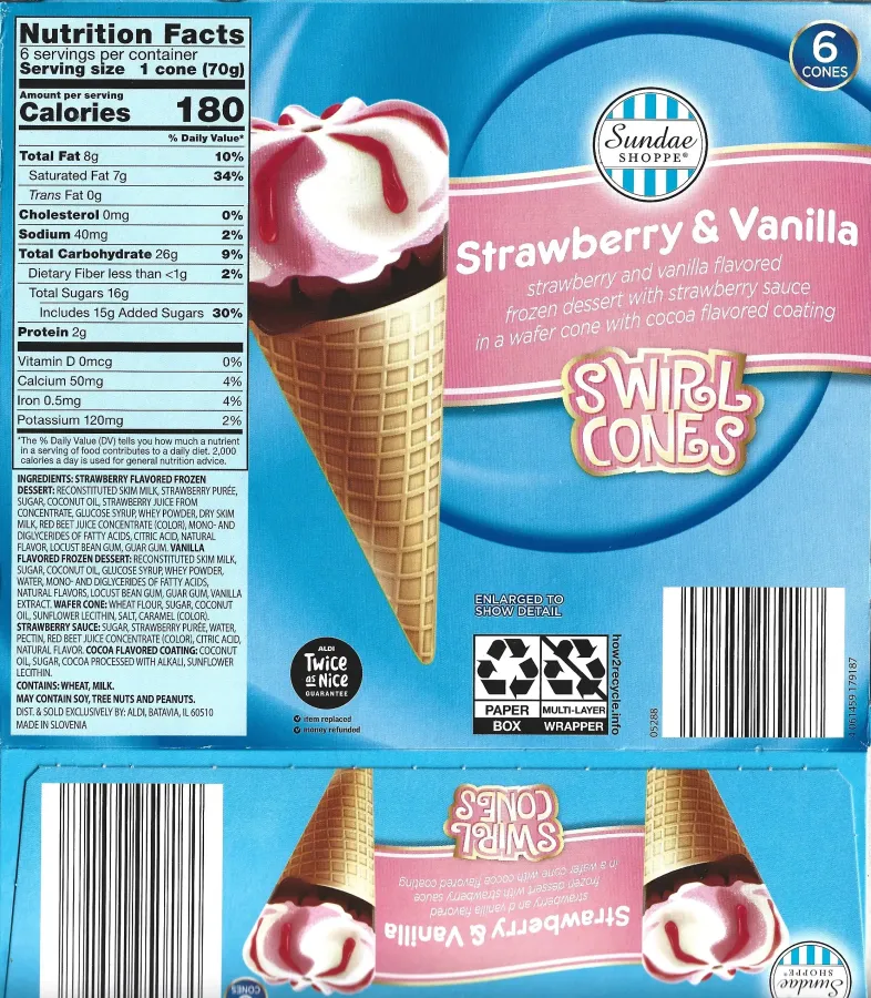 Sundae Shoppe Strawberry And Vanilla Ice Cream Cones Ingredients Nutrition Facts