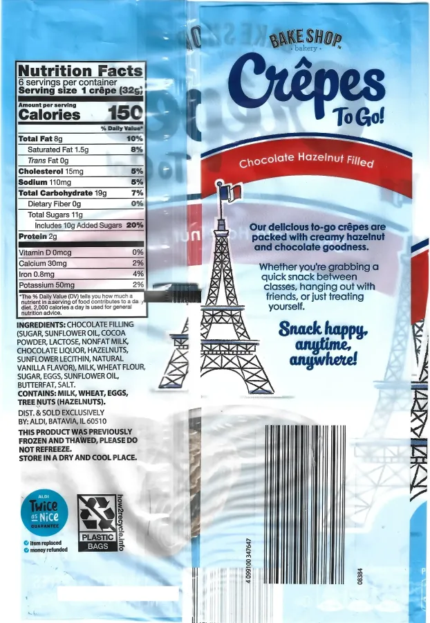 Bake Shop Crepes To Go Chocolate Hazelnut Filled Ingredients Nutrition Facts