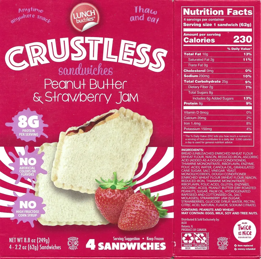 Lunch Buddies Crustless Peanut Butter Strawberry Jam Sandwiches Ingredients Nutrition Facts