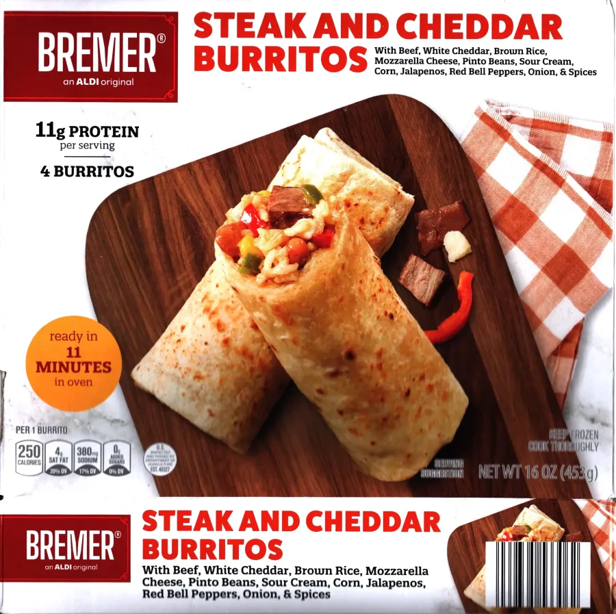 Bremer Steak And Cheddar Burritos