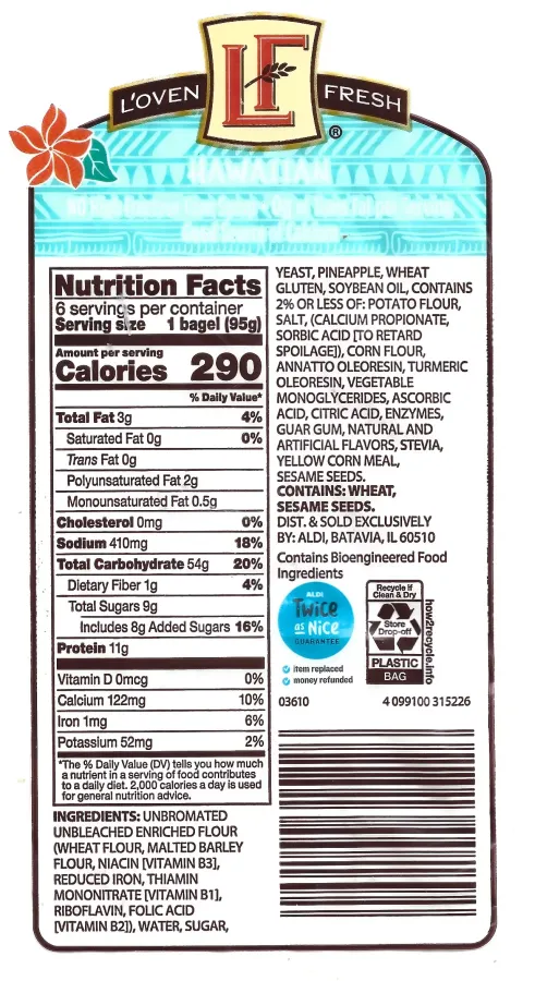 Loven Fresh Hawaiian Bagels Ingredients Nutrition Facts