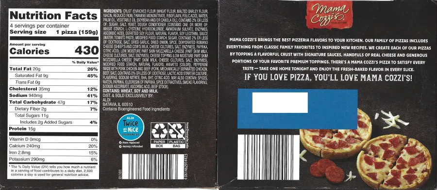 Mama Cozzis Deep Dish Pepperoni Pizza Singles Ingredients Nutrition Facts
