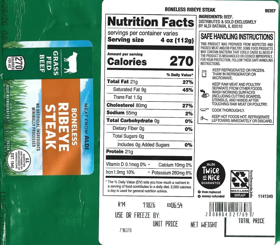 Meat From Aldi Boneless Ribeye Steak Ingredients Nutrition Facts