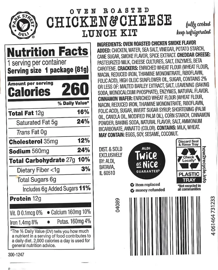 Park Street Deli Oven Roasted Chicken And Cheese Lunch Kit Ingredients Nutrition Facts