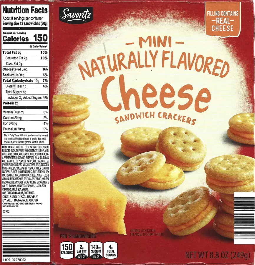 Savoritz Mini Cheese Sandwich Crackers Ingredients Nutrition Facts