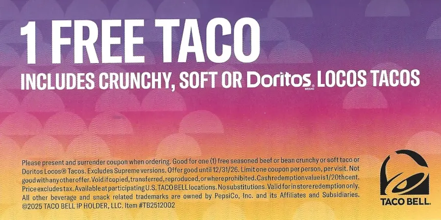 Taco Bell Free Taco Coupon Back